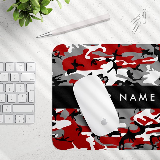 Red and Gray Camouflage Your name Personalize Mouse Pad (Creator Uploaded)