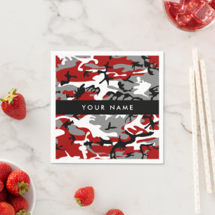 Red and Gray Camouflage Your name Personalize Napkins