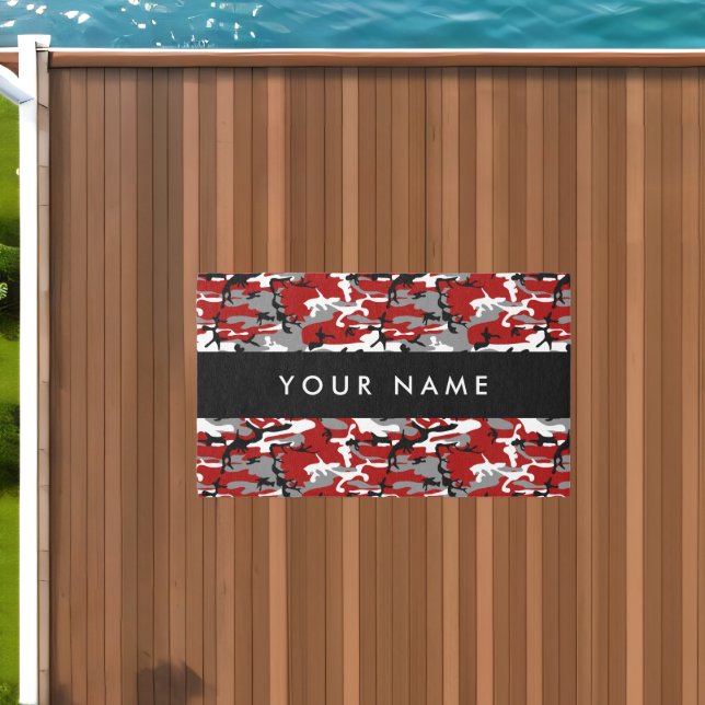 Red and Gray Camouflage Your name Personalize Outdoor Rug (Insitu (Outdoor 1))