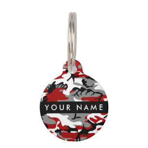 Red and Gray Camouflage Your name Personalize Pet ID Tag
