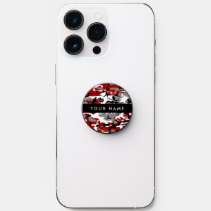 Red and Gray Camouflage Your name Personalize PopSocket