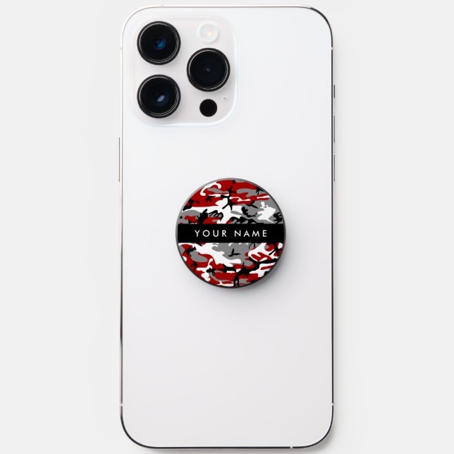 Red and Gray Camouflage Your name Personalize PopSocket (Front)
