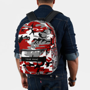 Red and Gray Camouflage Your name Personalize Printed Backpack