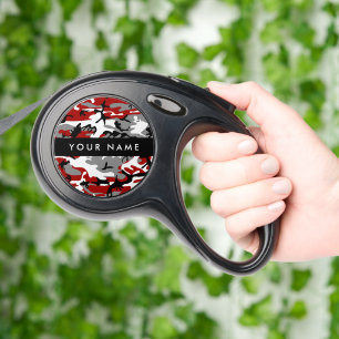 Red and Gray Camouflage Your name Personalize Retractable Pet Leash