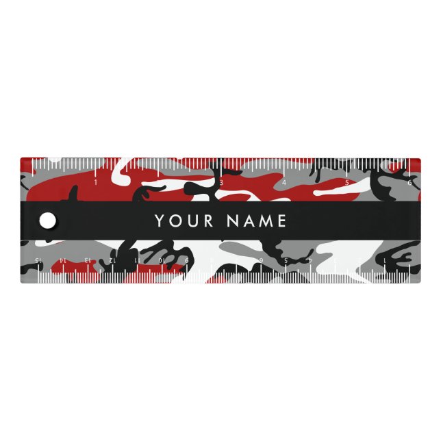 Red and Gray Camouflage Your name Personalize Ruler (Front)