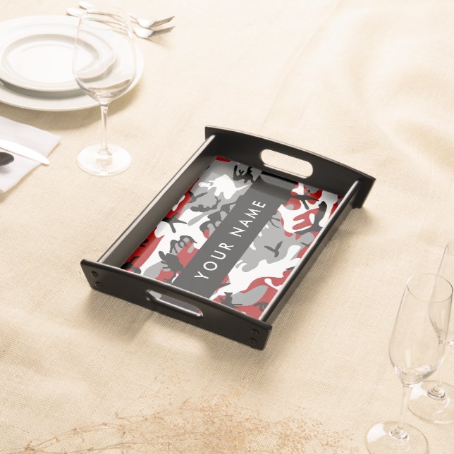 Red and Gray Camouflage Your name Personalize Serving Tray (Front)