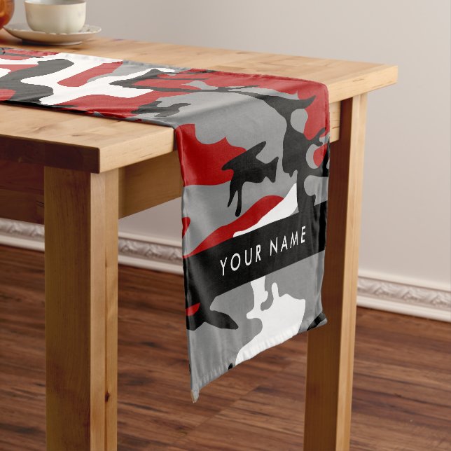 Red and Gray Camouflage Your name Personalize Short Table Runner (In Situ)