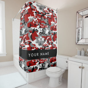 Red and Gray Camouflage Your name Personalize Shower Curtain