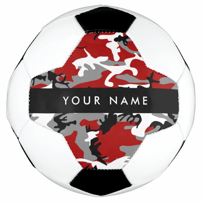 Red and Gray Camouflage Your name Personalize Soccer Ball (Front)