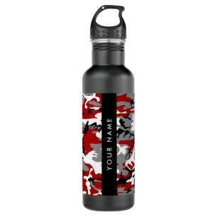 Red and Gray Camouflage Your name Personalize Stainless Steel Water Bottle