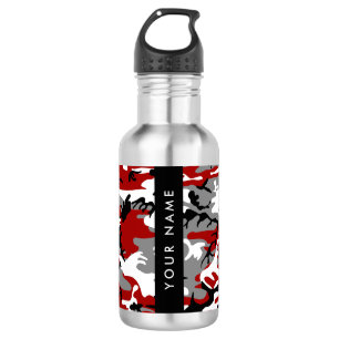 Red and Gray Camouflage Your name Personalize Stainless Steel Water Bottle
