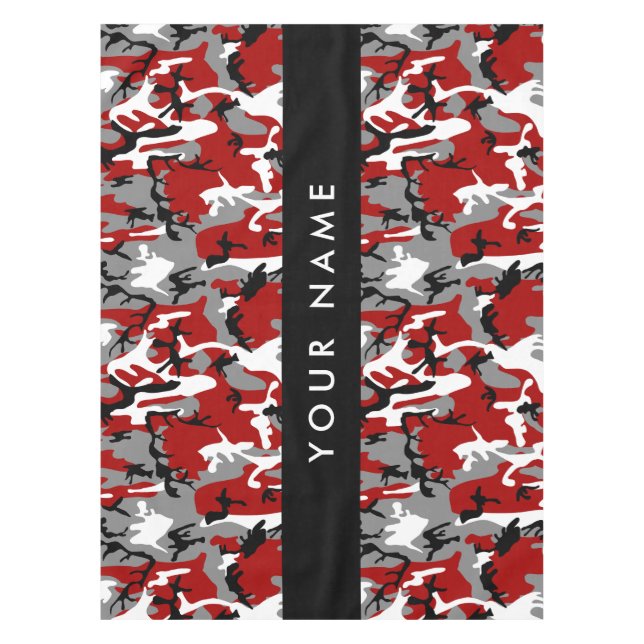 Red and Gray Camouflage Your name Personalize Tablecloth (Front)