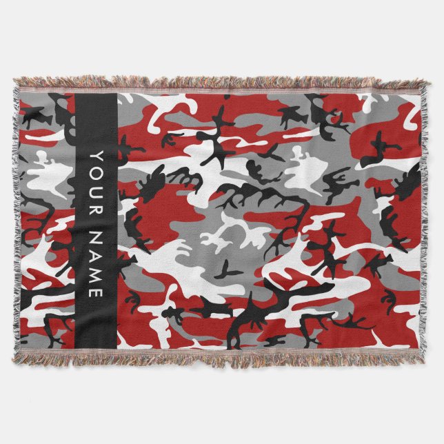 Red and Gray Camouflage Your name Personalize Throw Blanket (Front)