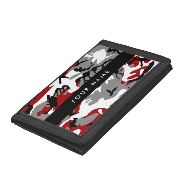 Red and Gray Camouflage Your name Personalize Trifold Wallet (Bottom)
