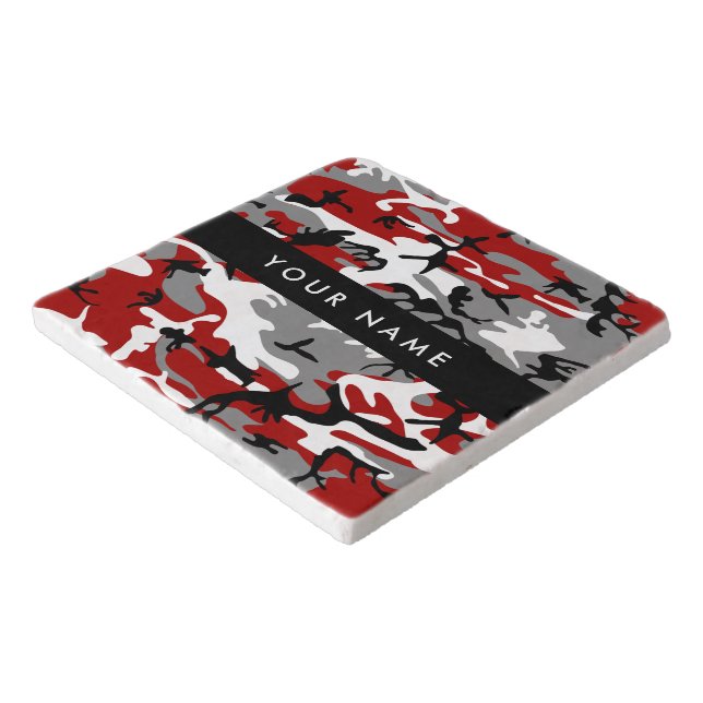 Red and Gray Camouflage Your name Personalize Trivet (Corner)