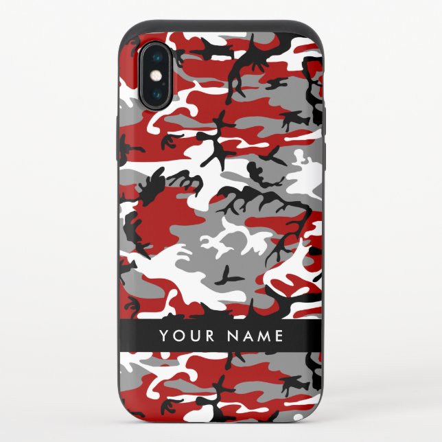 Red and Gray Camouflage Your name Personalize Uncommon iPhone Case (Back)