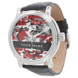 Red and Gray Camouflage Your name Personalize Watch