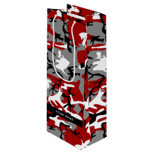 Red and Gray Camouflage Your name Personalize Wine Gift Bag