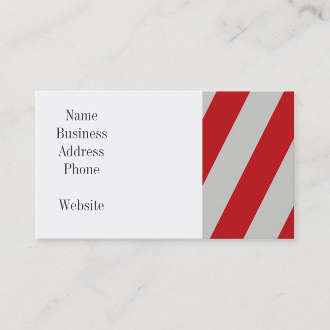 Red and Gray Candy Cane Diagonal Stripes Pattern Business Card (Front)