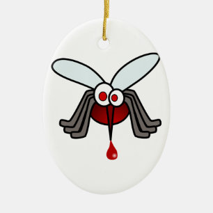 Red and Gray Cartoon Mosquito with Drop of Blood Ceramic Ornament