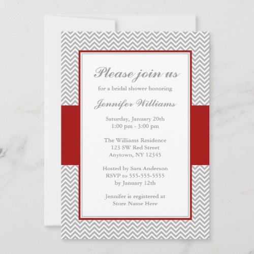 Red and Gray Chevron Bridal Shower Personalized Announcements