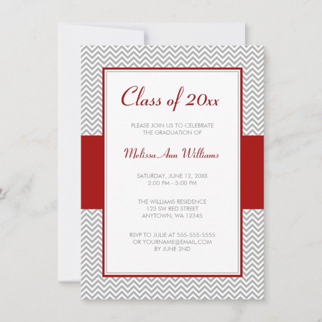 Red and Gray Chevron Graduation Party Invitation (Front)