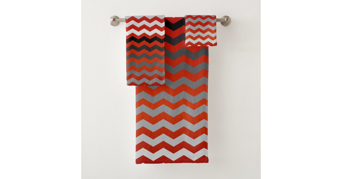 Red and Gray Chevron Stripes Bath Towel Set Zazzle
