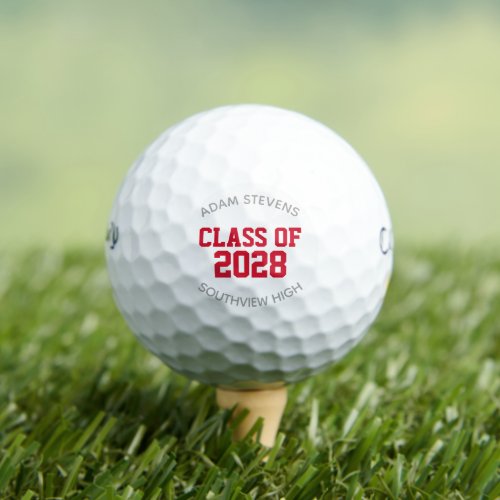 Red and Gray Classic Varsity Graduate Class Gift  Golf Balls