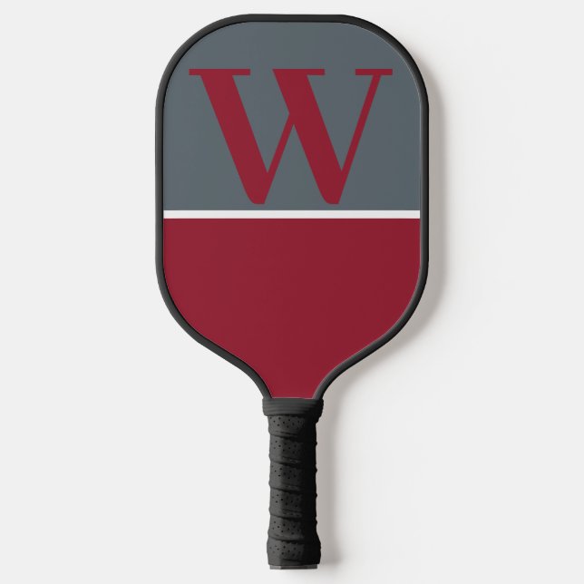 Red and Gray College Team Colors Monogram Pickleball Paddle (Front)