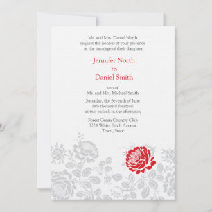 Red And Gray Damask Wedding Invitations