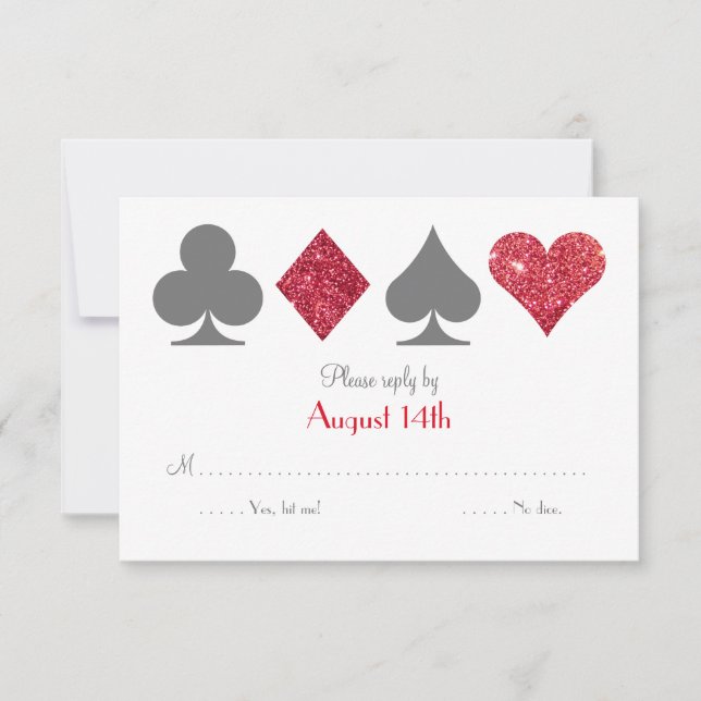 Red and Gray Destiny Las Vegas Faux Glitter RSVP Card (Front)