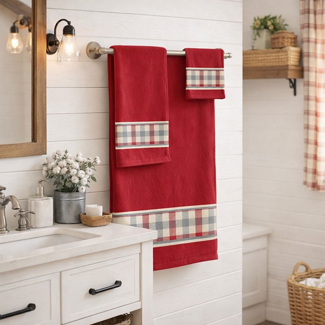 Red and gray farm style plaid bath towel set (Creator Uploaded)