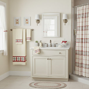 Red and gray farm style plaid bath towel set