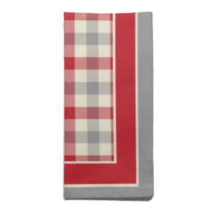 Red and gray farm style plaid cloth napkin