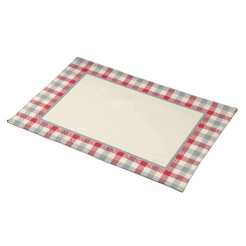 Red and gray farm style plaid cloth placemat