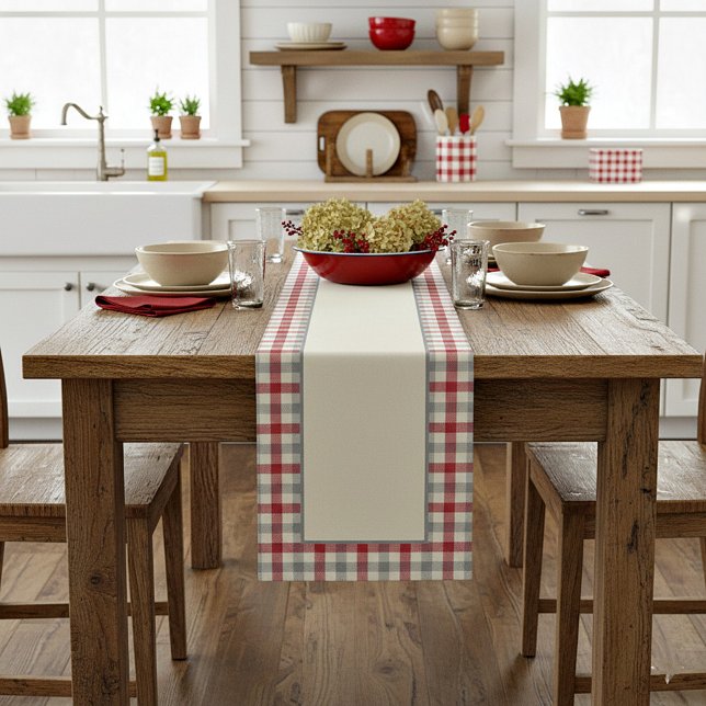Red and gray farm style plaid medium table runner (Creator Uploaded)