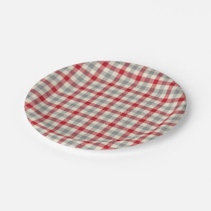 Red and gray farm style plaid paper plates