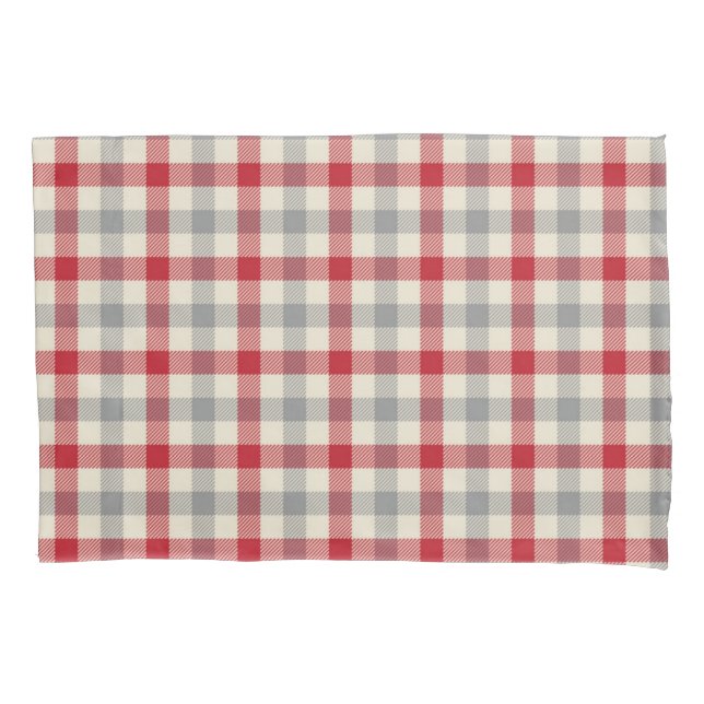 Red and gray farm style plaid pillow case (Front)