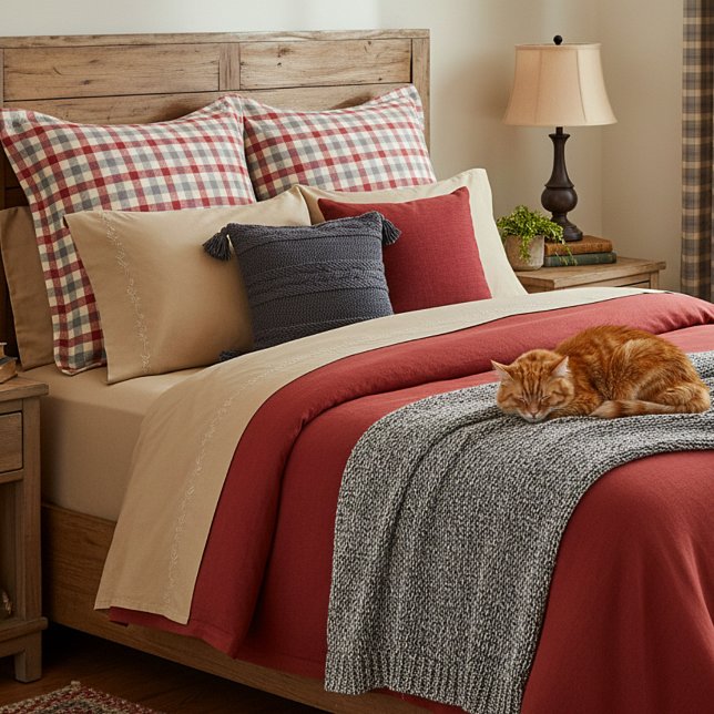 Red and gray farm style plaid pillow case (Creator Uploaded)