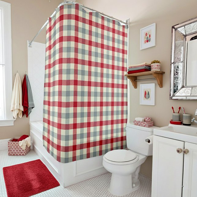 Red and gray farm style plaid shower curtain (Creator Uploaded)