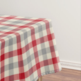 Red and gray farm style plaid tablecloth