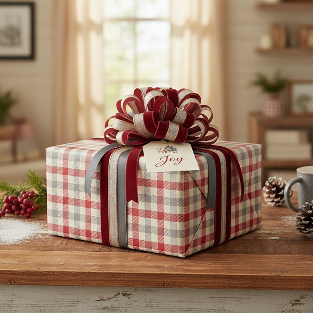 Red and gray farm style plaid wrapping paper (Creator Uploaded)