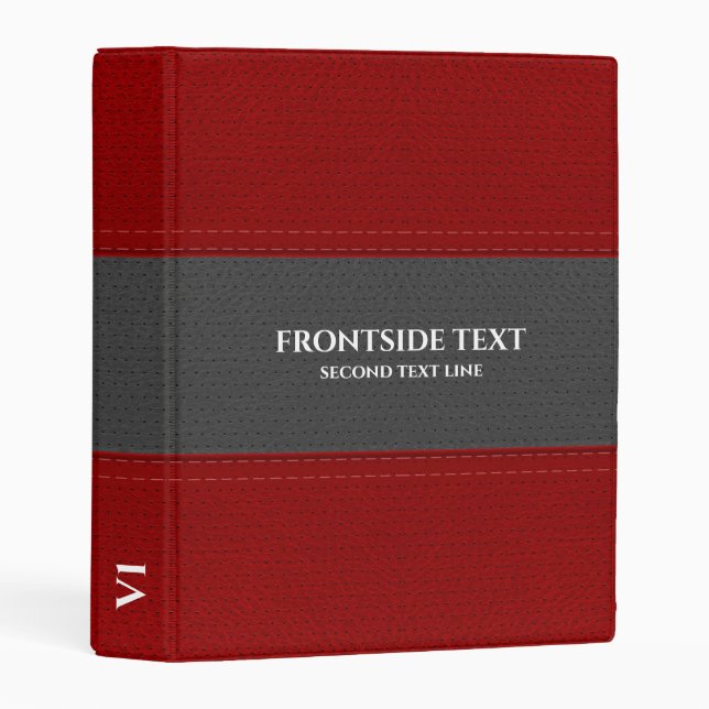 Red and gray faux leather mini binder (Front/Spine)