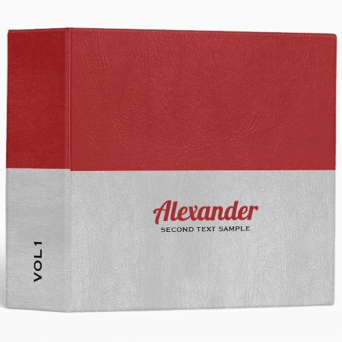 Red and gray faux leather split_screen design 3 ring binder