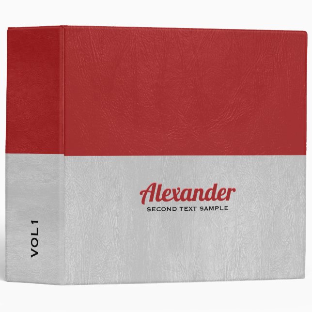 Red and gray faux leather split-screen design 3 ring binder (Front/Spine)