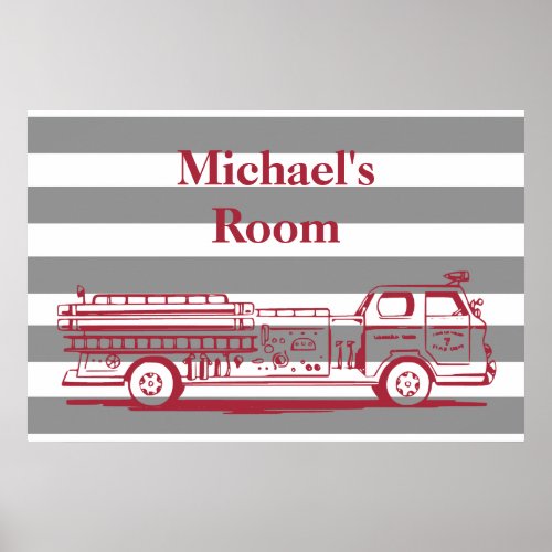 Red and Gray Fire truck custom Poster