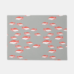 Red and gray fish doormat