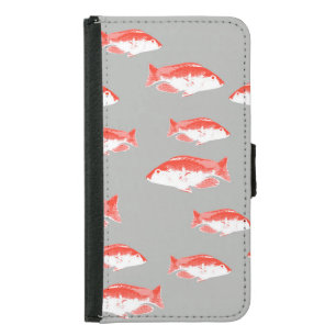 Red and gray fish iPhone wallet case