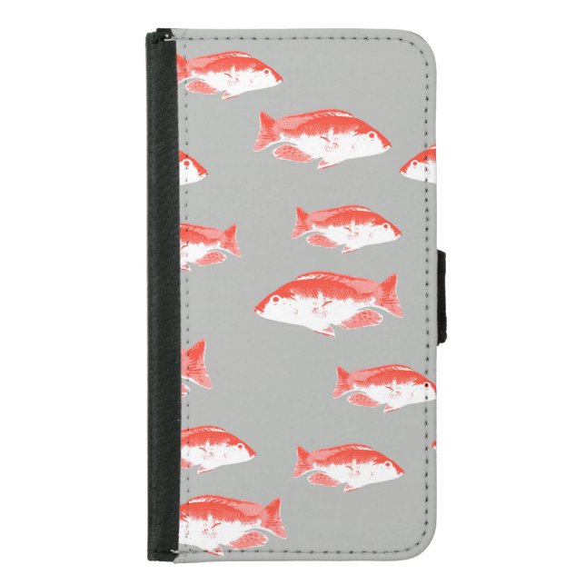 Red and gray fish iPhone wallet case (Front)