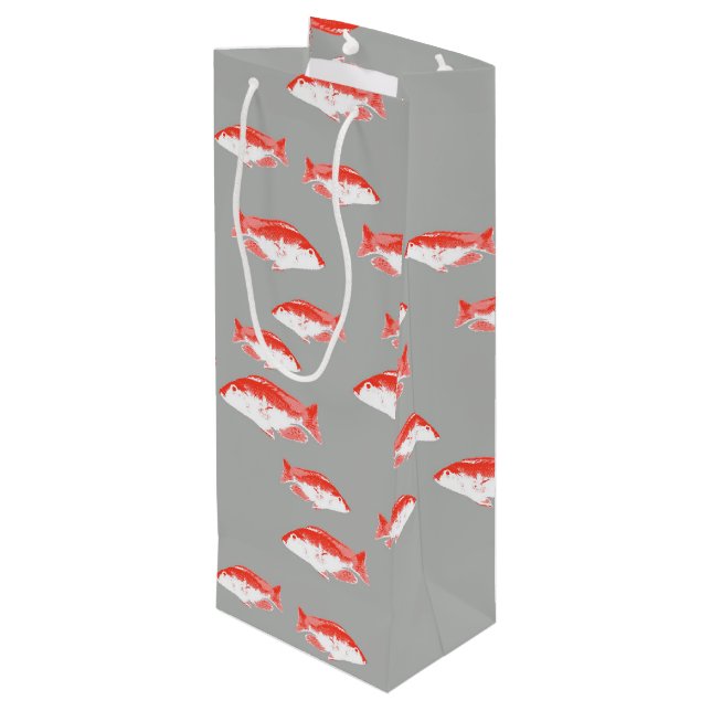Red and gray fish wine gift bag (Back Angled)